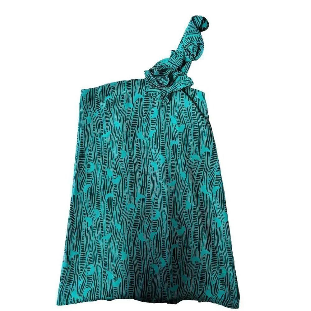 NWT Yumi Kim 100% Silk Printed Cocktail Mini Dress Ruffle strap One Shoulder Gre